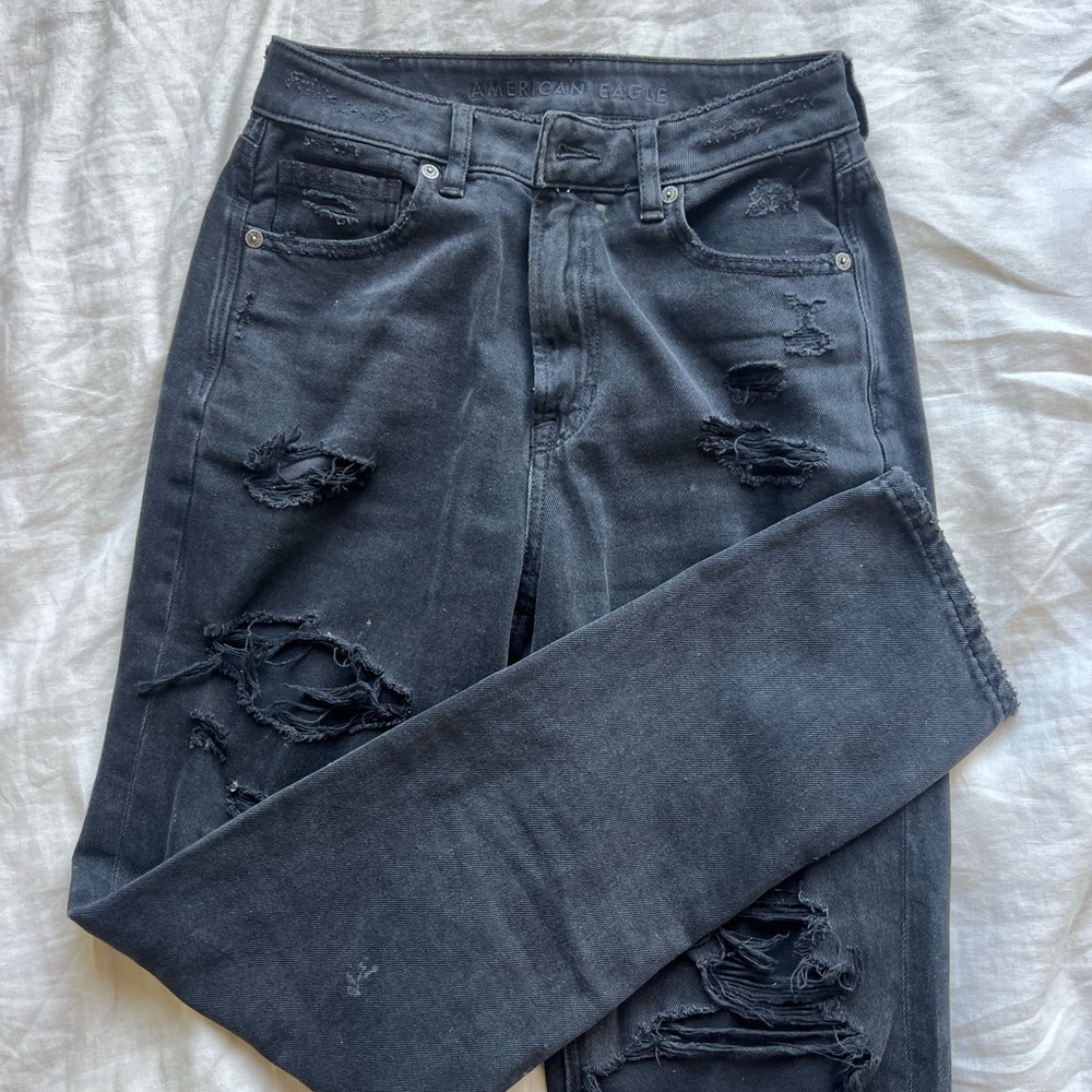 American Eagle Ripped Black Mom Jeans